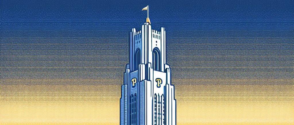 Cathedral of Learning with blue and gold sunset